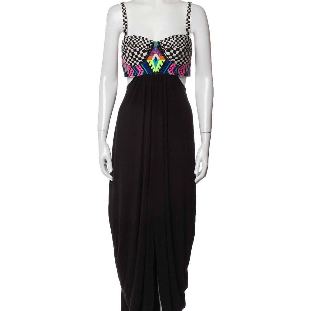 Mara Hoffman Black Maxi Dress with Neon Multicolor Aztec Bust